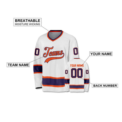 Custom White Orange-Purple Authentic Hockey Jersey