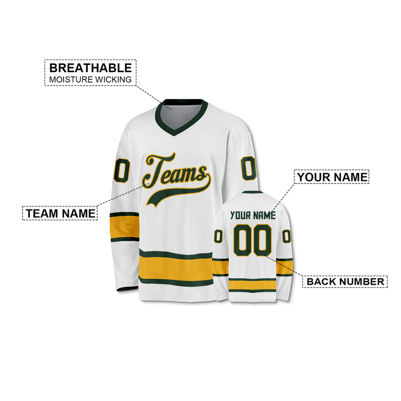 Custom White Kelly Green-Gold Authentic Hockey Jersey