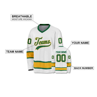 Custom White Green-Gold Authentic Hockey Jersey