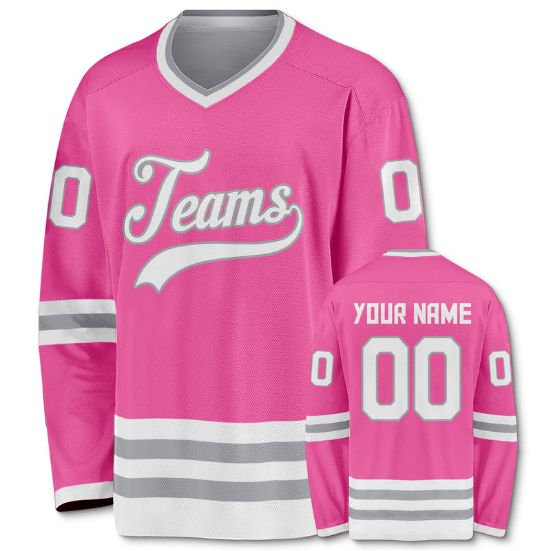 Custom Pink White-Gray Authentic Hockey Jersey