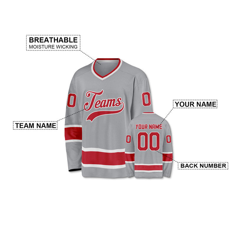 Custom Gray Red-White Authentic Hockey Jersey