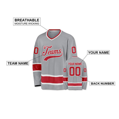 Custom Gray Red-White Authentic Hockey Jersey