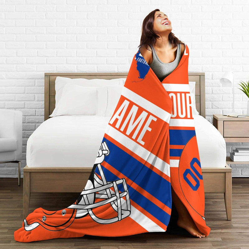 Custom Football Florida Fleece Throw Blanket With Name Number for Fans Gifts