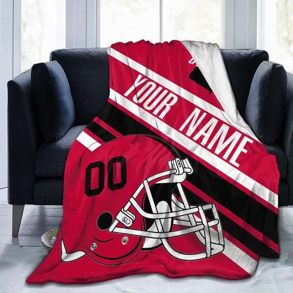 Custom Football Georgia Fleece Throw Blanket With Name Number for Fans Gifts