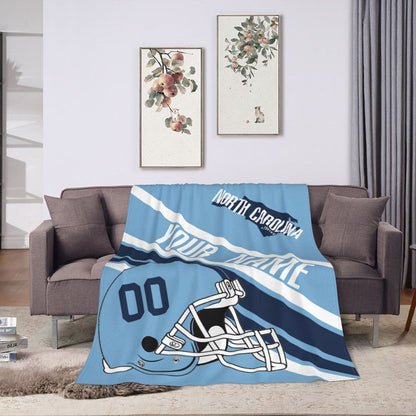 Custom Football North Carolina Fleece Throw Blanket With Name Number for Fans Gifts
