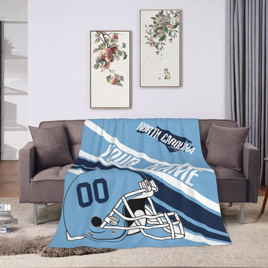 Custom Football North Carolina Fleece Throw Blanket With Name Number for Fans Gifts