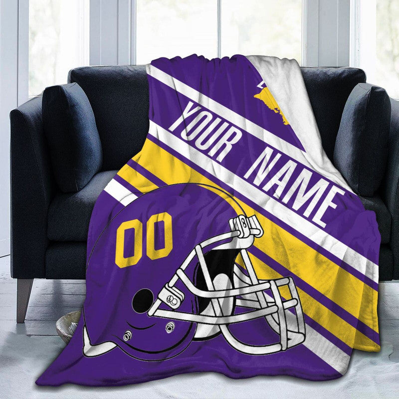 Custom Football LSU Fleece Throw Blanket With Name Number for Fans Gifts