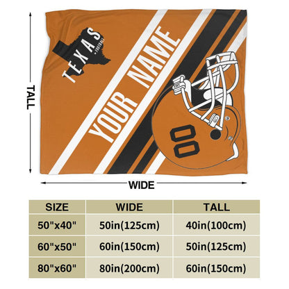 Custom Football Texas Fleece Throw Blanket With Name Number for Fans Gifts