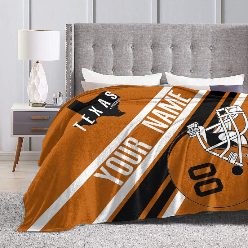 Custom Football Texas Fleece Throw Blanket With Name Number for Fans Gifts