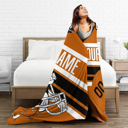 Custom Football Texas Fleece Throw Blanket With Name Number for Fans Gifts