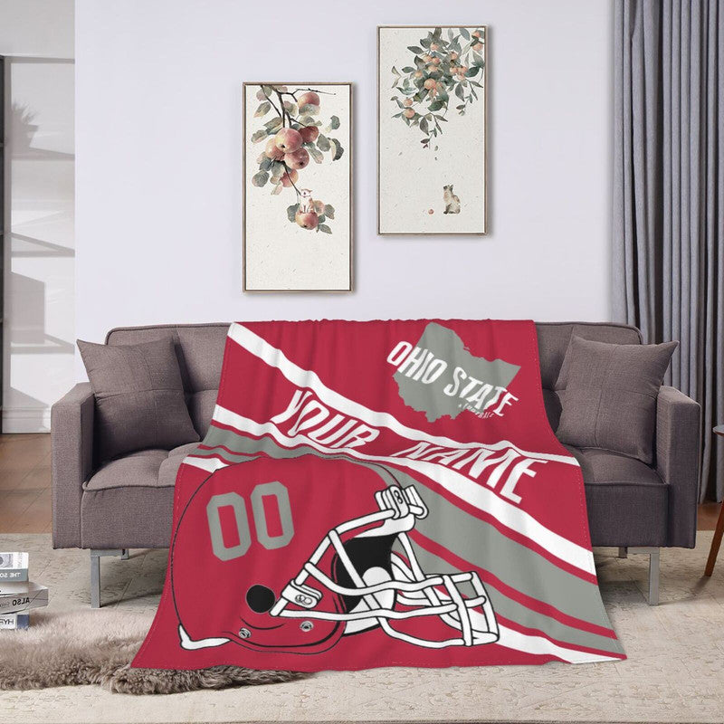Custom Football Ohio Fleece Throw Blanket With Name Number for Fans Gifts