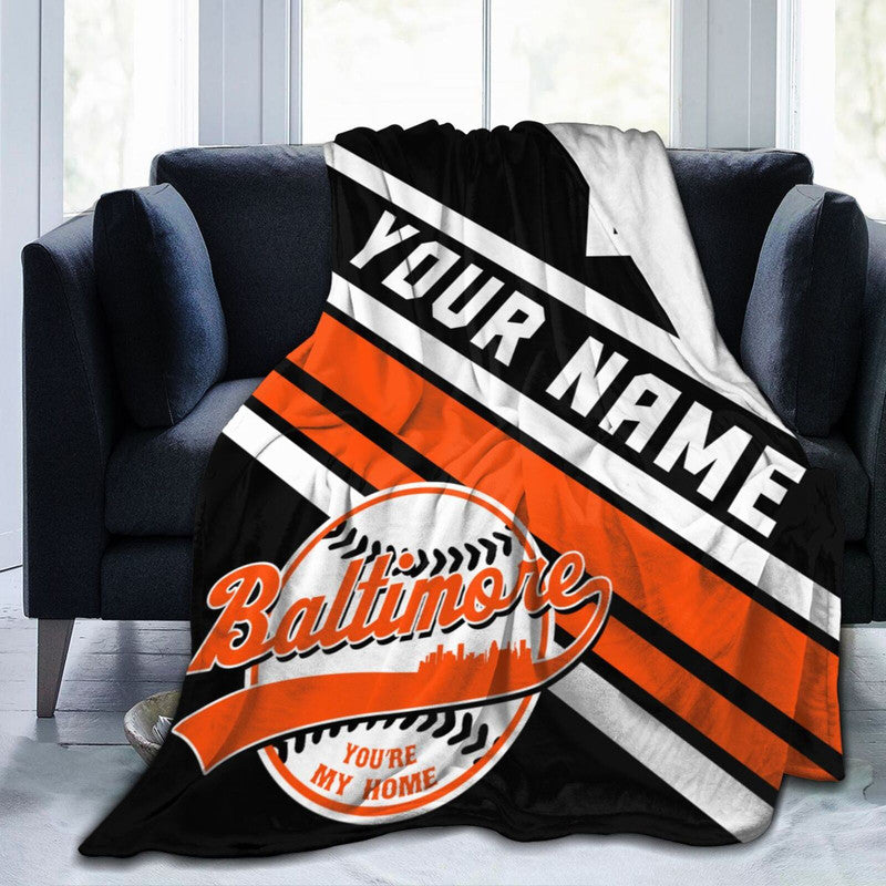 Custom Baseball Baltimore  Fleece Throw Blanket With Name Number for Fans Gifts