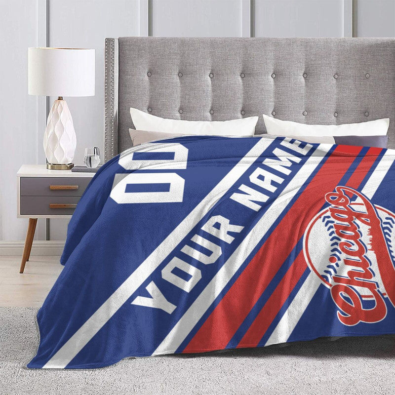 Custom Baseball Chicago   Fleece Throw Blanket With Name Number for Fans Gifts