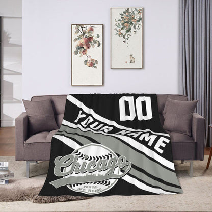 Custom Baseball Chicago   Fleece Throw Blanket With Name Number for Fans Gifts1