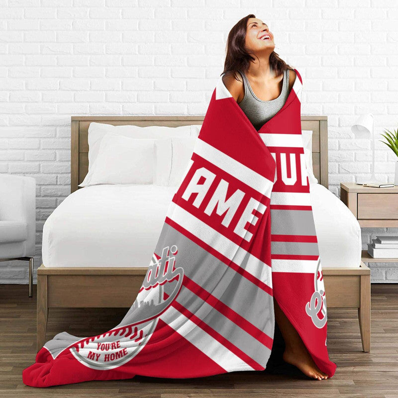 Custom Baseball Cincinnati   Fleece Throw Blanket With Name Number for Fans Gifts