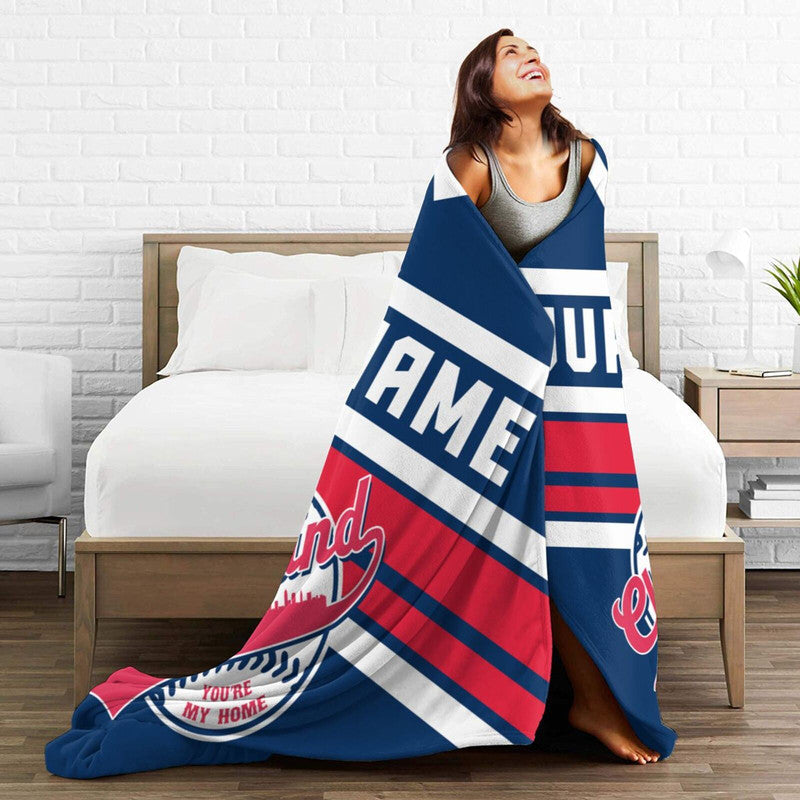 Custom Baseball Cleveland Fleece Throw Blanket With Name Number for Fans Gifts