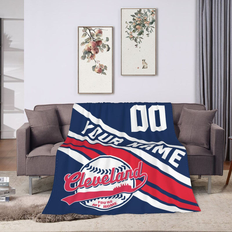 Custom Baseball Cleveland Fleece Throw Blanket With Name Number for Fans Gifts