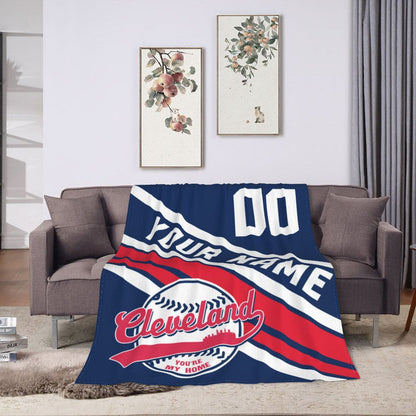 Custom Baseball Cleveland Fleece Throw Blanket With Name Number for Fans Gifts