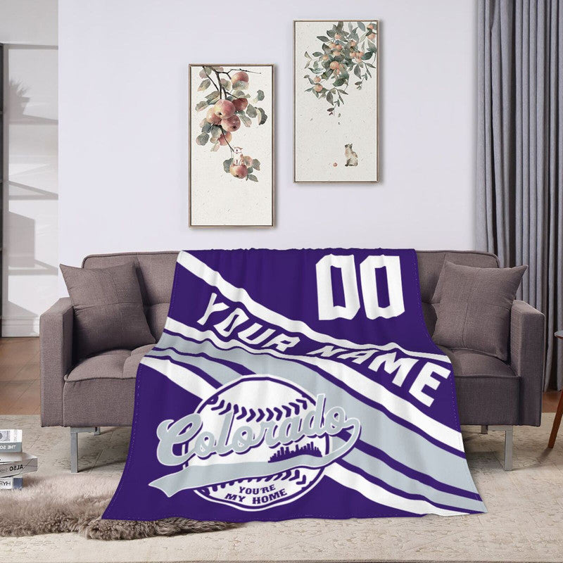 Custom Baseball Colorado  Fleece Throw Blanket With Name Number for Fans Gifts