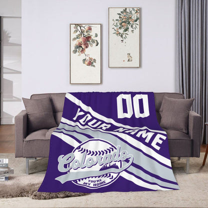 Custom Baseball Colorado  Fleece Throw Blanket With Name Number for Fans Gifts