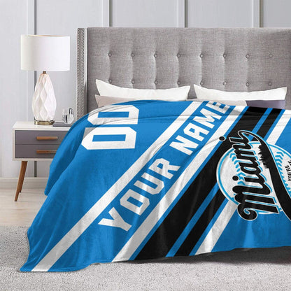 Custom Baseball Miami  Fleece Throw Blanket With Name Number for Fans Gifts