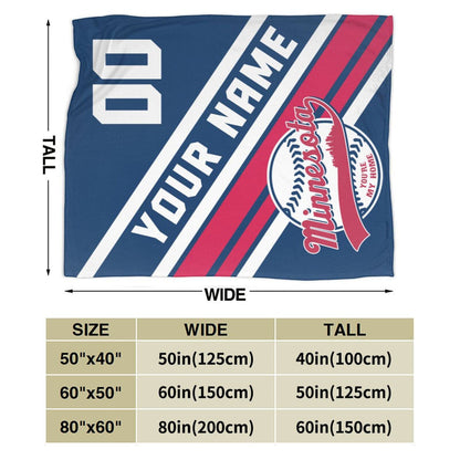 Custom Baseball Minnesota   Fleece Throw Blanket With Name Number for Fans Gifts