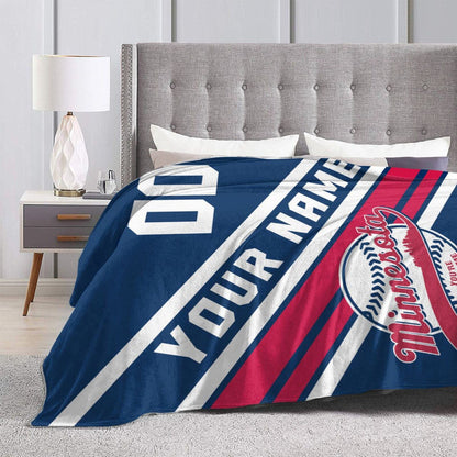 Custom Baseball Minnesota   Fleece Throw Blanket With Name Number for Fans Gifts