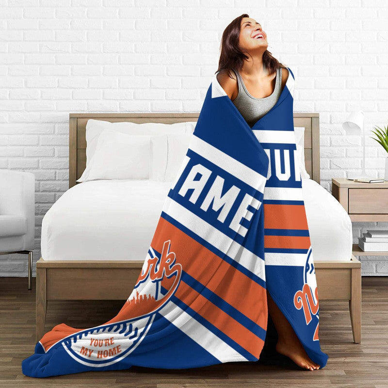 Custom Baseball New York   Fleece Throw Blanket With Name Number for Fans Gifts