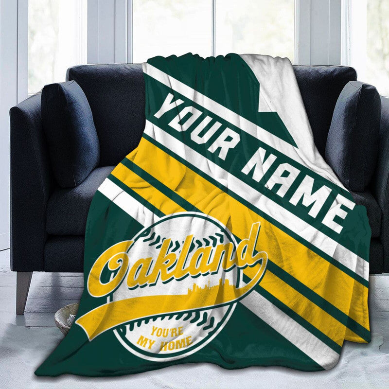 Custom Baseball Oakland   Fleece Throw Blanket With Name Number for Fans Gifts