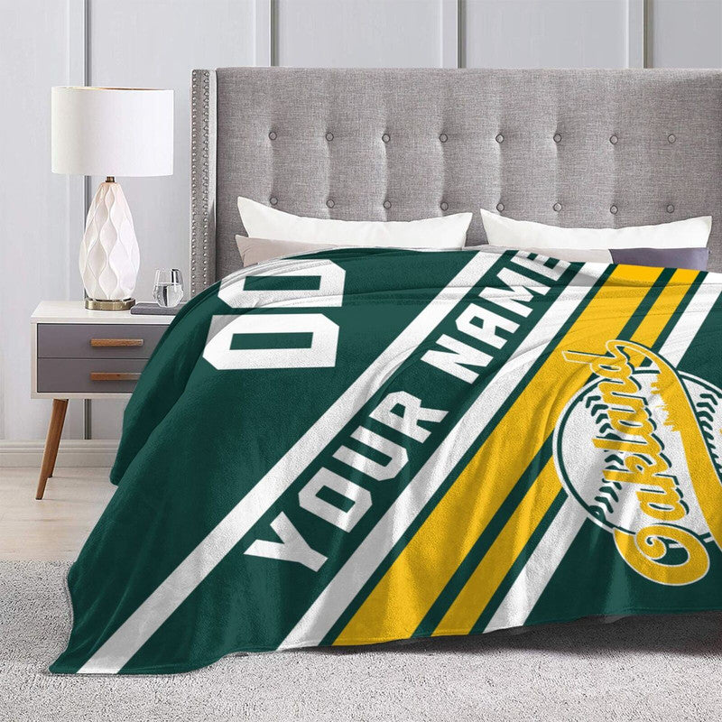 Custom Baseball Oakland   Fleece Throw Blanket With Name Number for Fans Gifts