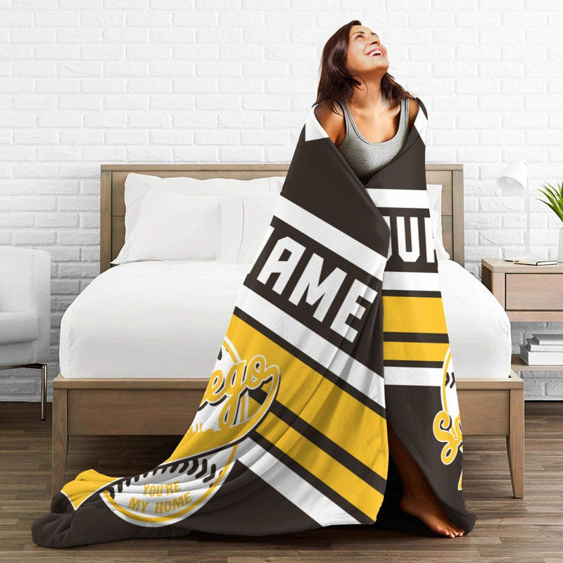 Custom Baseball San Diego Fleece Throw Blanket With Name Number for Fans Gifts