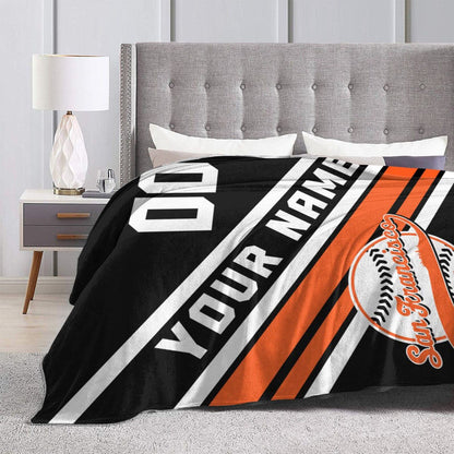 Custom Baseball San Francisco Fleece Throw Blanket With Name Number for Fans Gifts
