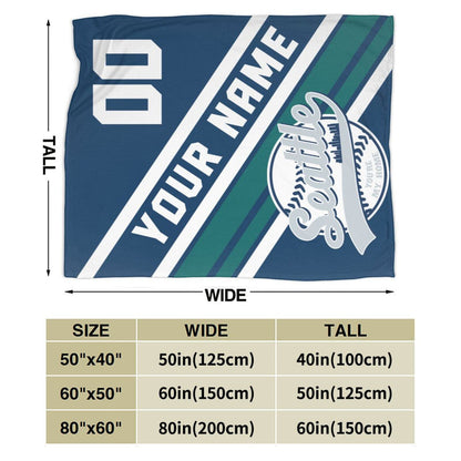 Custom Baseball Seattle  Fleece Throw Blanket With Name Number for Fans Gifts