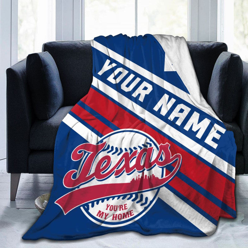 Custom Baseball Texas Fleece Throw Blanket With Name Number for Fans Gifts