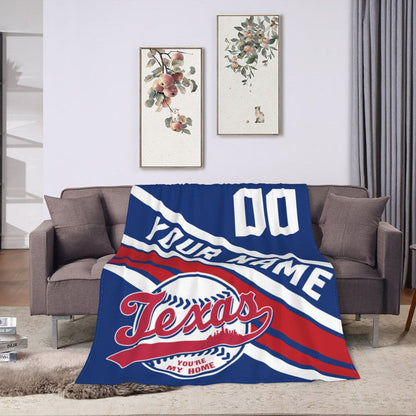 Custom Baseball Texas Fleece Throw Blanket With Name Number for Fans Gifts