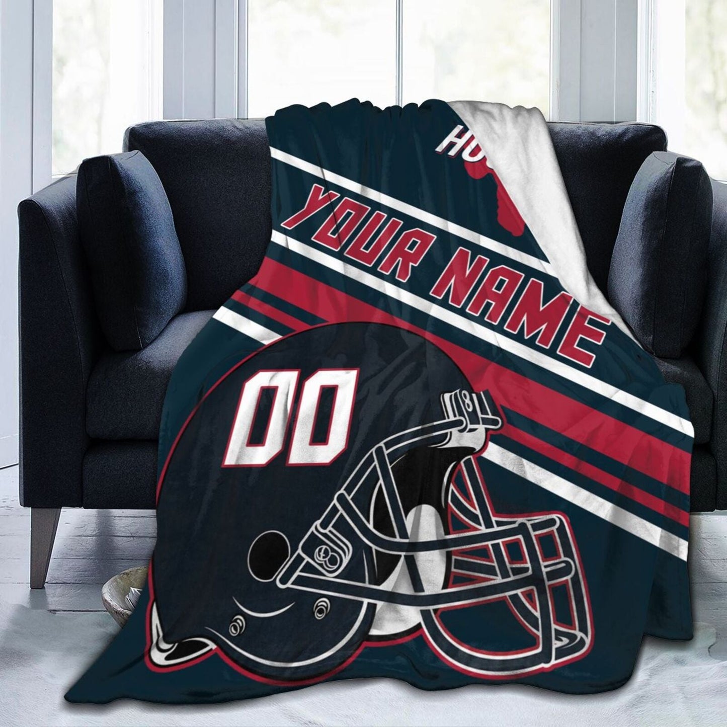 Custom Football City Map Houston Fleece Throw Blanket Name Number for Fans Gifts