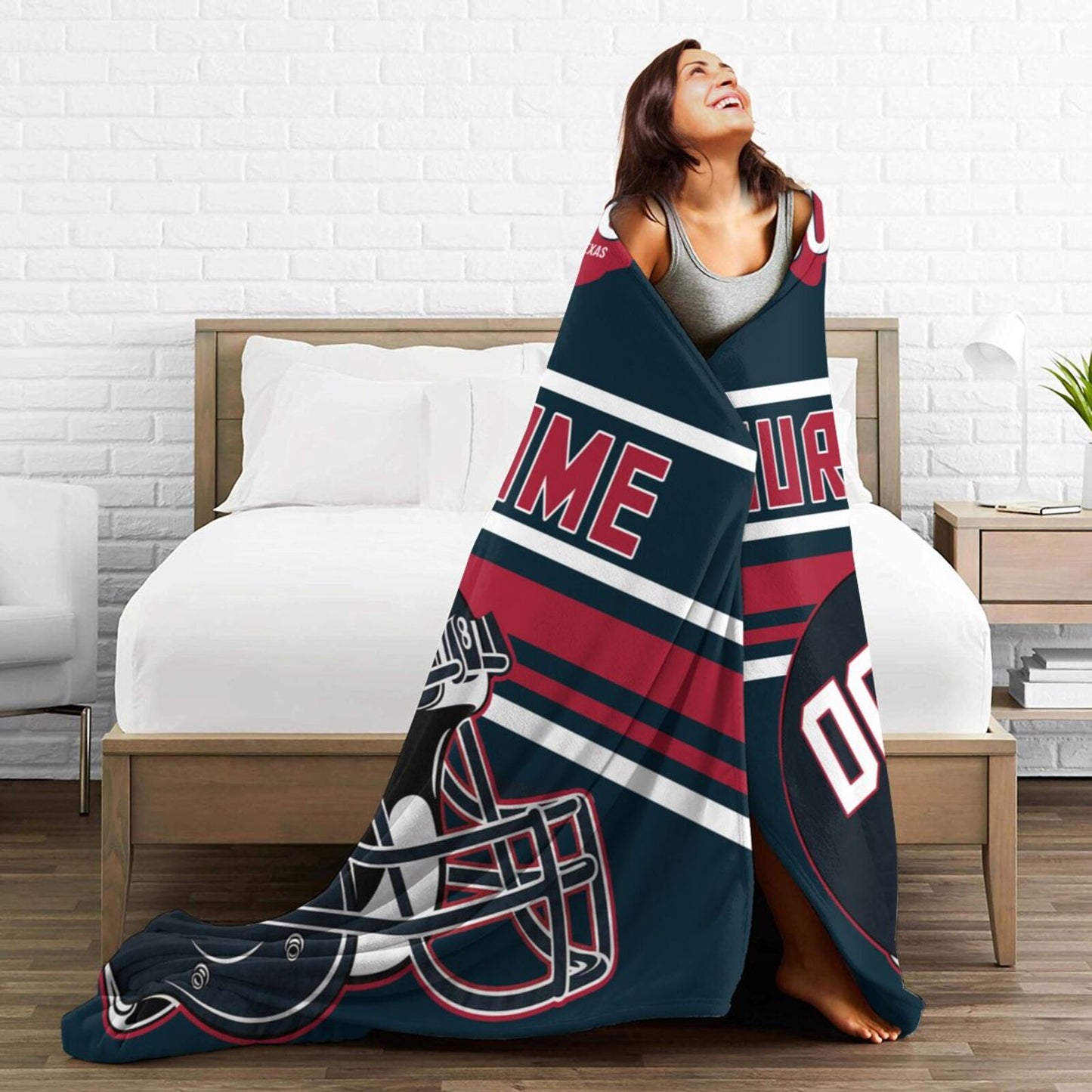 Custom Football City Map Houston Fleece Throw Blanket Name Number for Fans Gifts