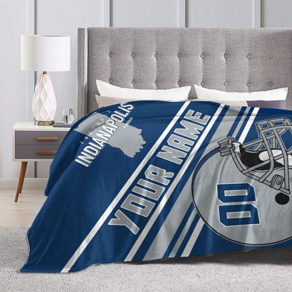 Custom Football City Map Indianapolis Fleece Throw Blanket Name Number for Fans Gifts