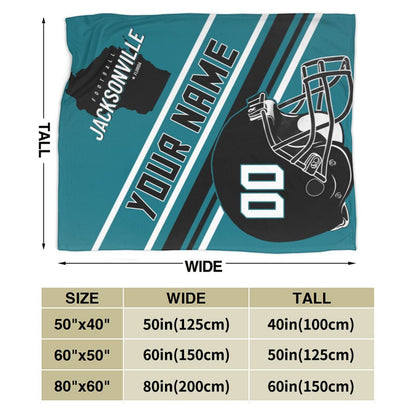 Custom Football City Map Jacksonville Fleece Throw Blanket Name Number for Fans Gifts