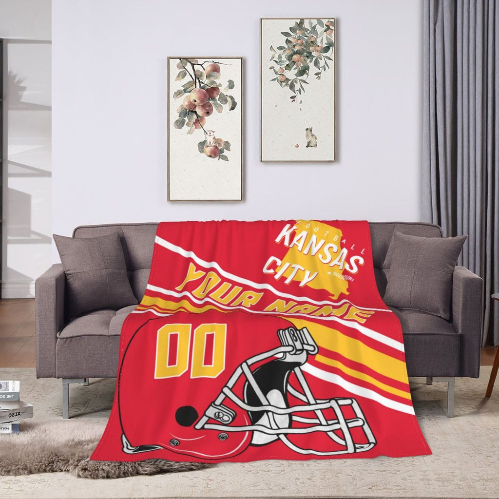 Custom Football City Map Kansas City Fleece Throw Blanket Name Number for Fans Gifts