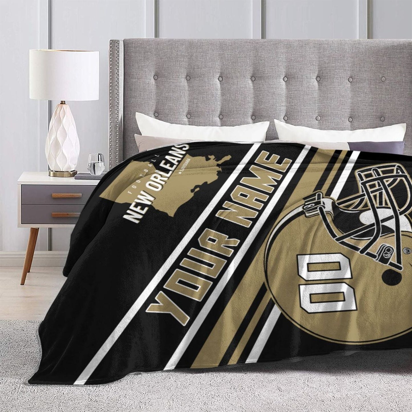 Custom Football City Map New Orleans Fleece Throw Blanket Name Number for Fans Gifts