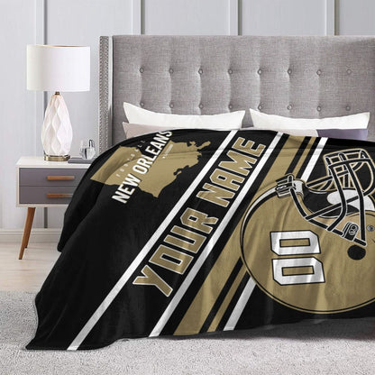 Custom Football City Map New Orleans Fleece Throw Blanket Name Number for Fans Gifts