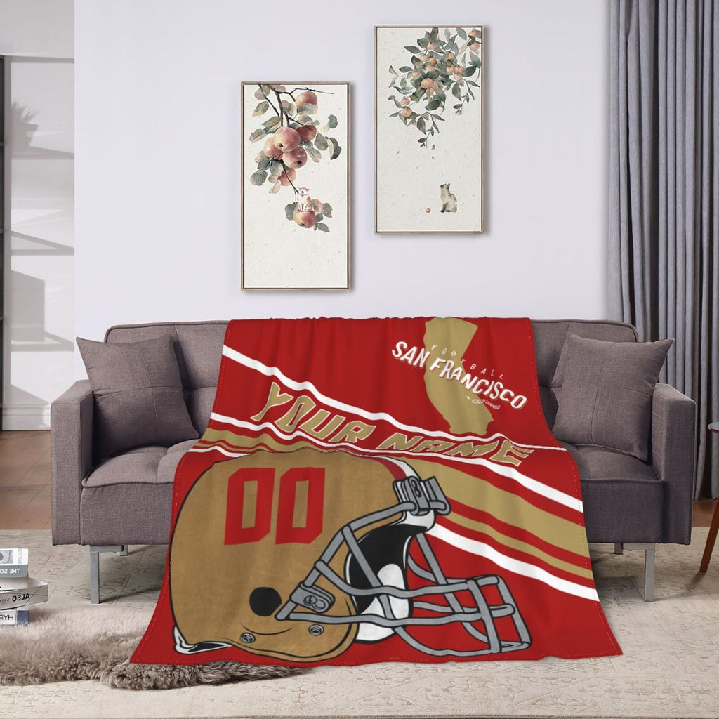 Custom Football City Map San Francisco Fleece Throw Blanket Name Number for Fans Gifts