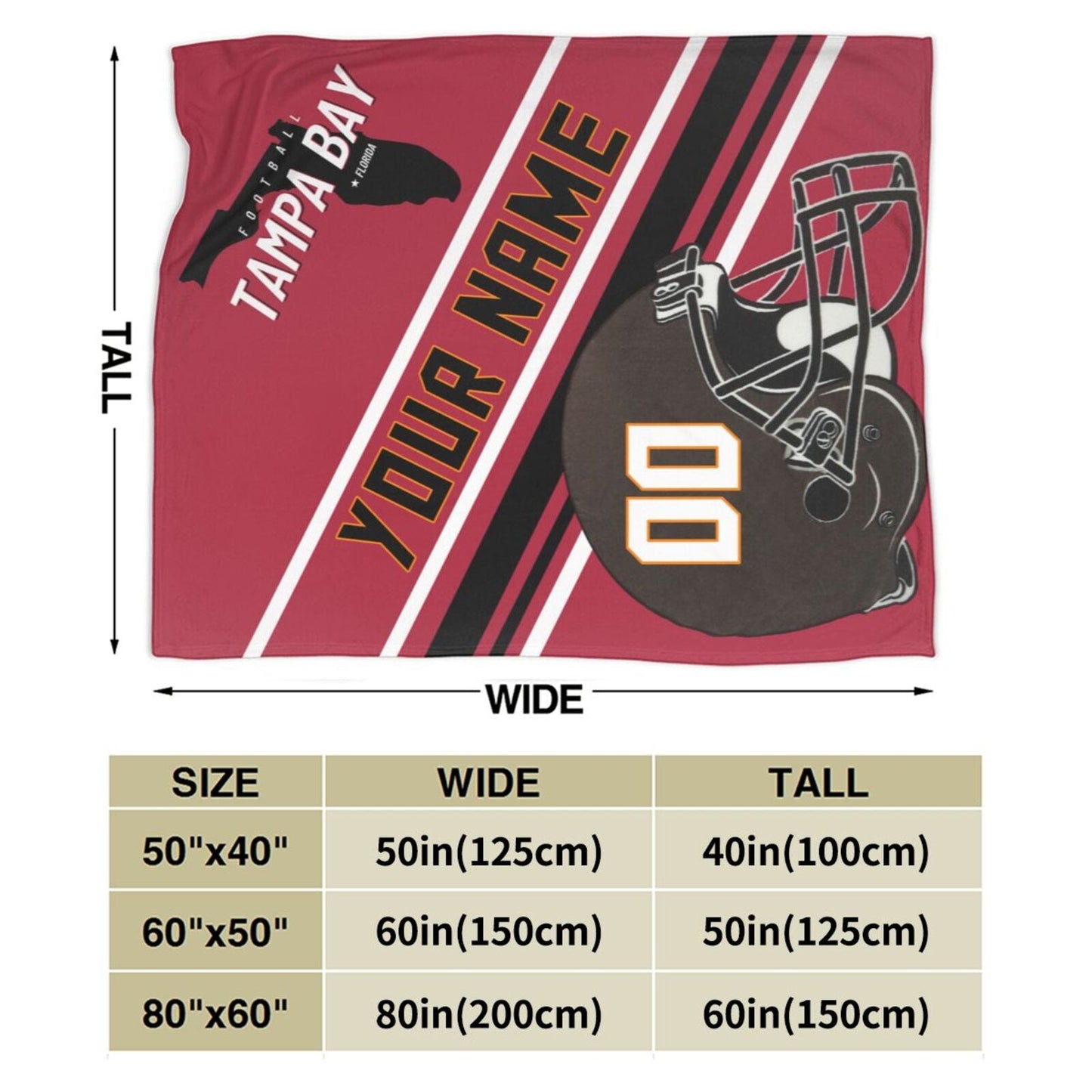 Custom Football City Map Tampa Bay Fleece Throw Blanket Name Number for Fans Gifts