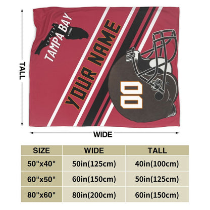 Custom Football City Map Tampa Bay Fleece Throw Blanket Name Number for Fans Gifts