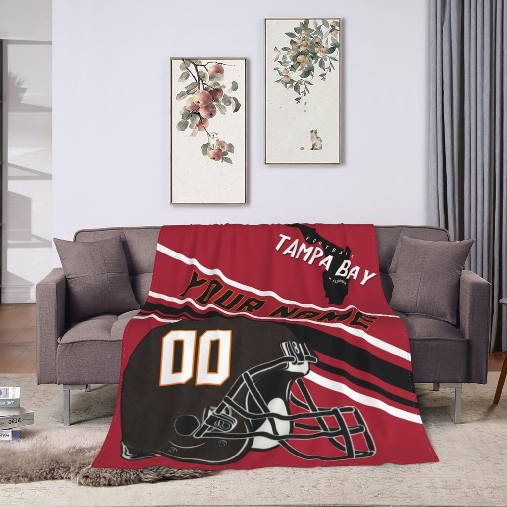 Custom Football City Map Tampa Bay Fleece Throw Blanket Name Number for Fans Gifts