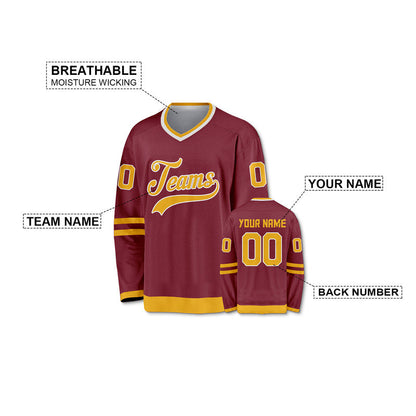 Custom Crimson Gold Authentic Hockey Jersey