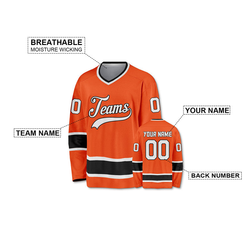 Custom Orange White-Black Authentic Hockey Jersey