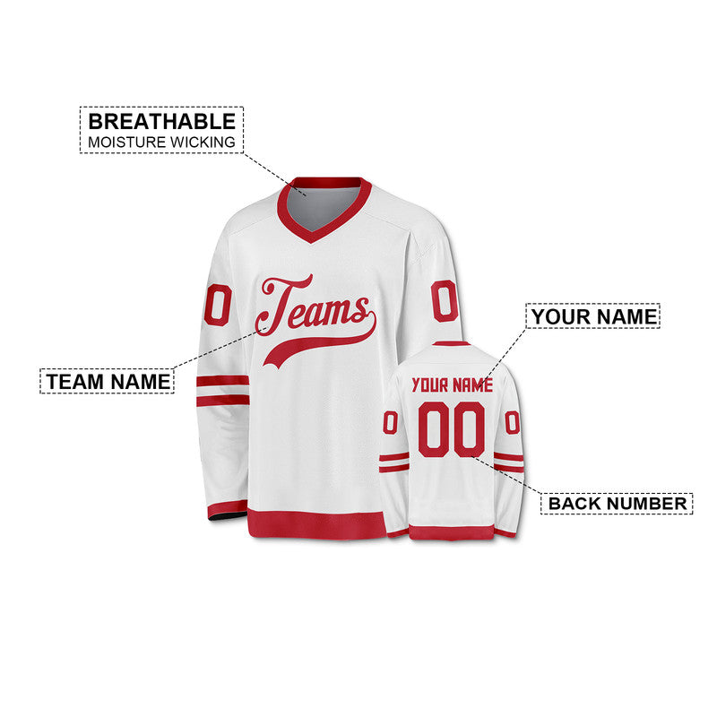 Custom White Red Authentic Hockey Jersey