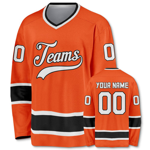 Custom Orange White-Black Authentic Hockey Jersey
